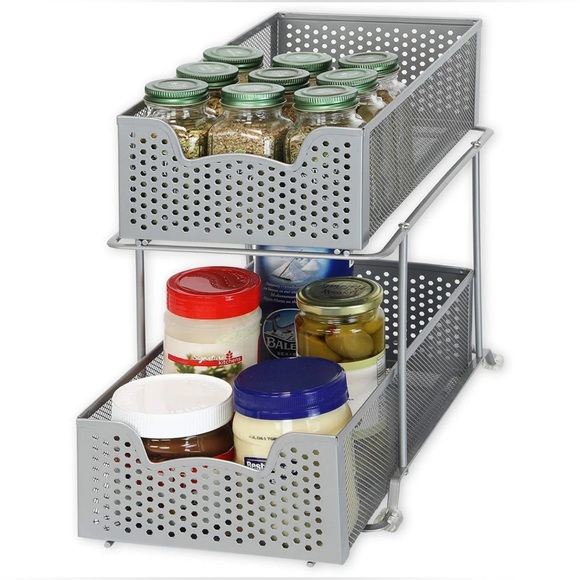SIMPLE HOUSEWARE 2 Tier Sliding Cabinet Basket Organizer Drawer, Silver - Picture 14 of 15
